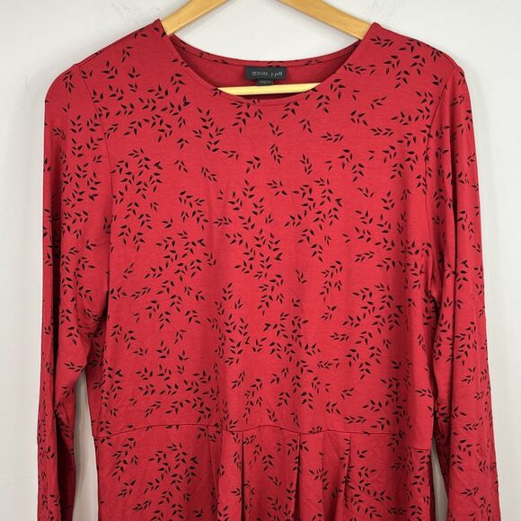 J Jill Wearever Collection Women's Red Floral Pleated Jersey Knit Dress Size M - Picture 2 of 11